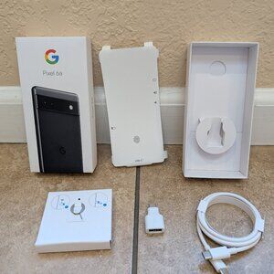 Google Pixel OEM USB Cable, USB A-C Adpr, Sim Tool, Box for Pixel 6a Obsidian Bl